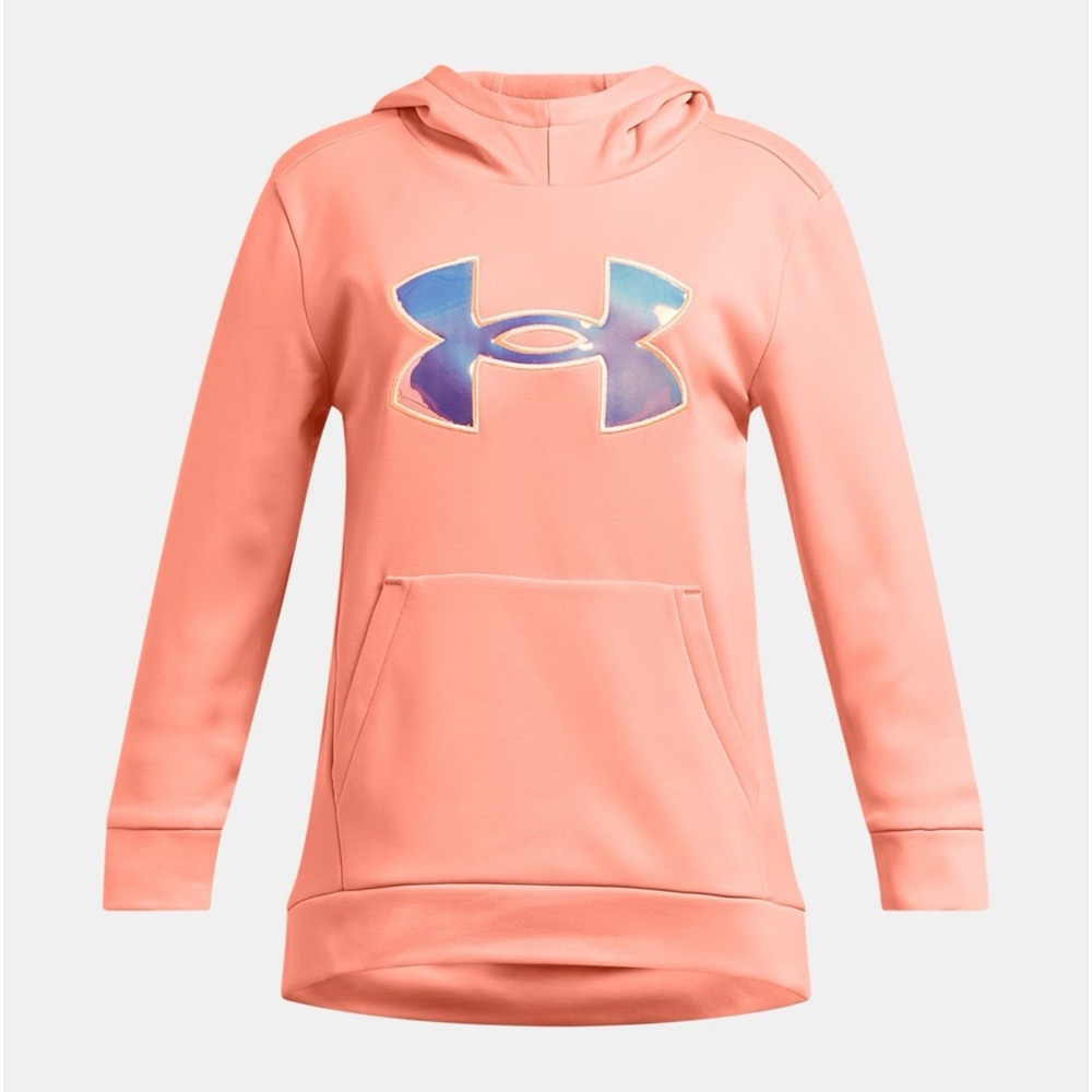 Armour Fleece Iridescent Big Logo Girls Youth XL 18 Peach‎ Loose Fit Hoodie